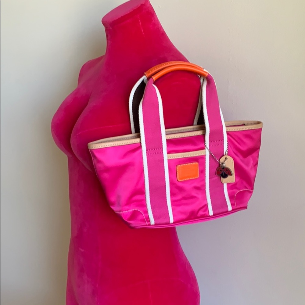 Coach Pink and Orange Satin Silky Shoulder Purse